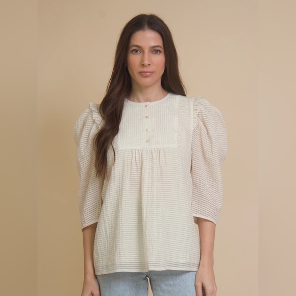 Current Air Puff sleeve bib striped blouse - Picture 5 of 5